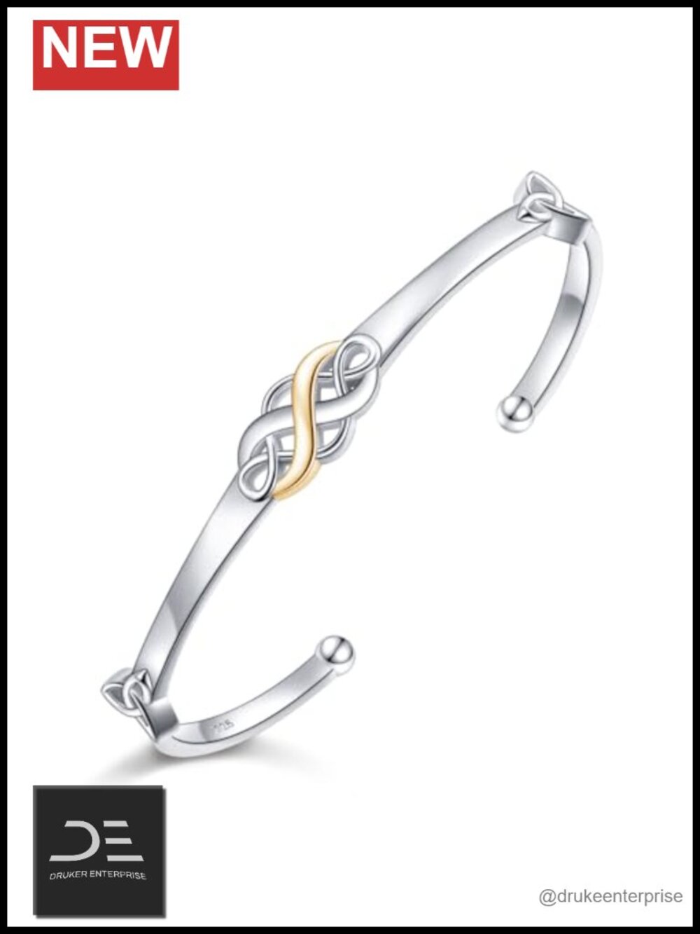 925 Sterling Silver Celtic Knot Adjustable Cuff Bracelet